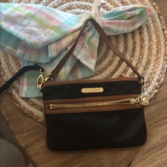 Michael Kors Black Nylon and Brown Leather Mini Handbag/Wristlet - Picture 3 of 6